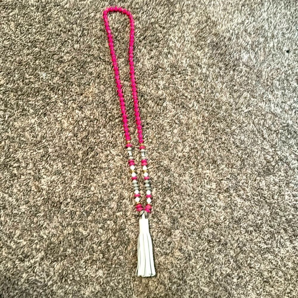 Uganda paper beaded necklace with leather tassel